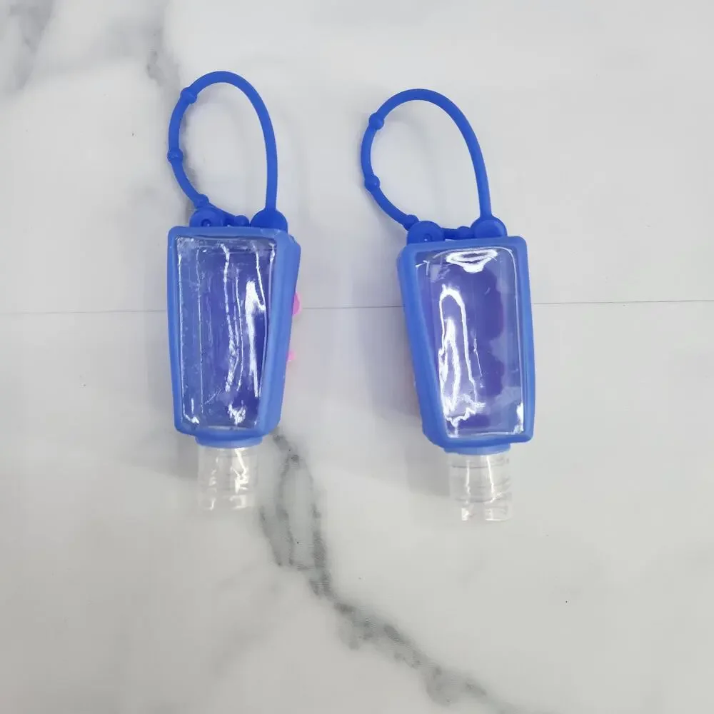 2 EMPTY Kids Refillable Containers Blue & Pink Doll Character Holder with Strap
